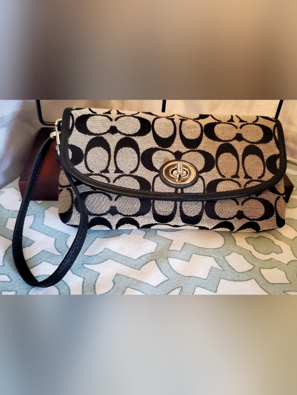 Coach Signature Jacquard Canvas Wristlet Vintage Bag